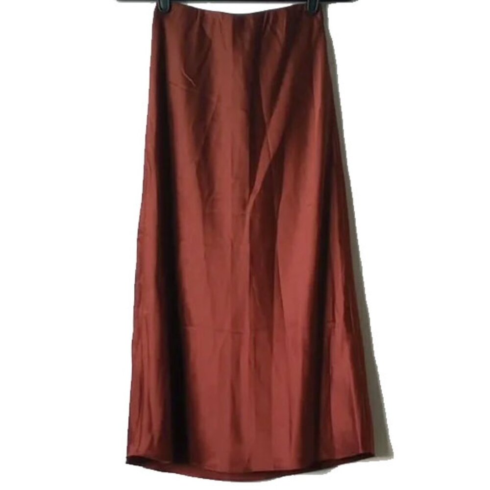 NWT Satin A-line Midi/Maxi Skirt XSP Brown Bronze Fully Lined